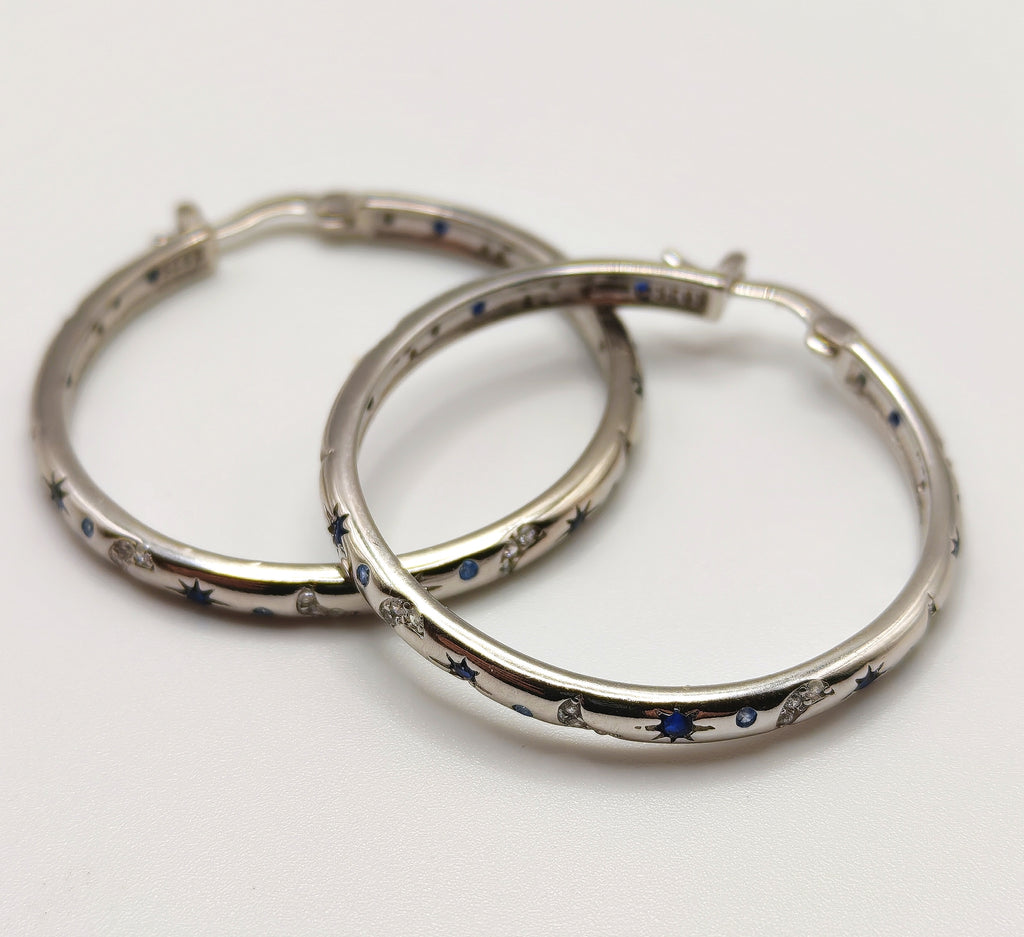Sterling Silver Moon & Star Hoops