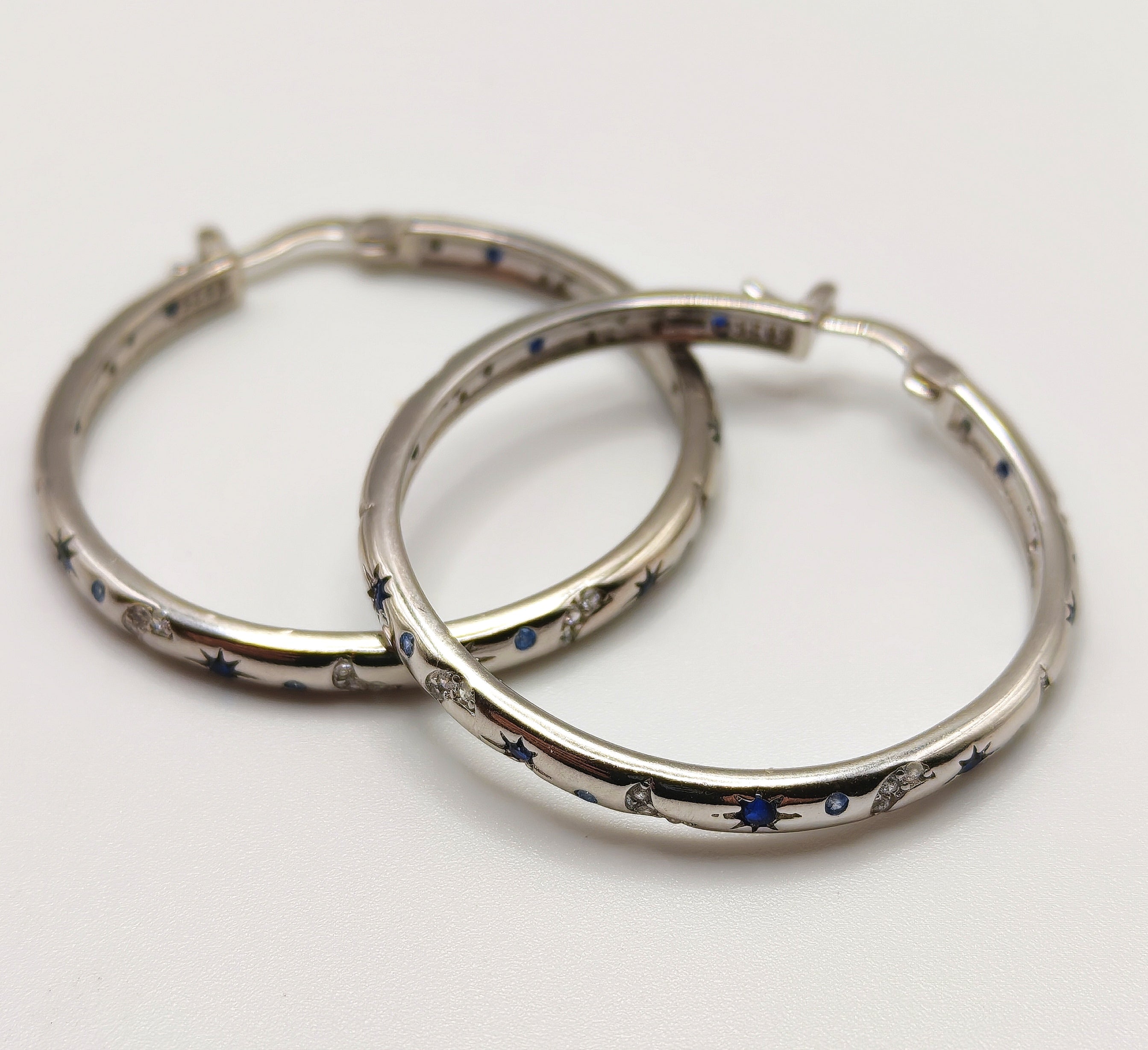 Sterling Silver Moon & Star Hoops