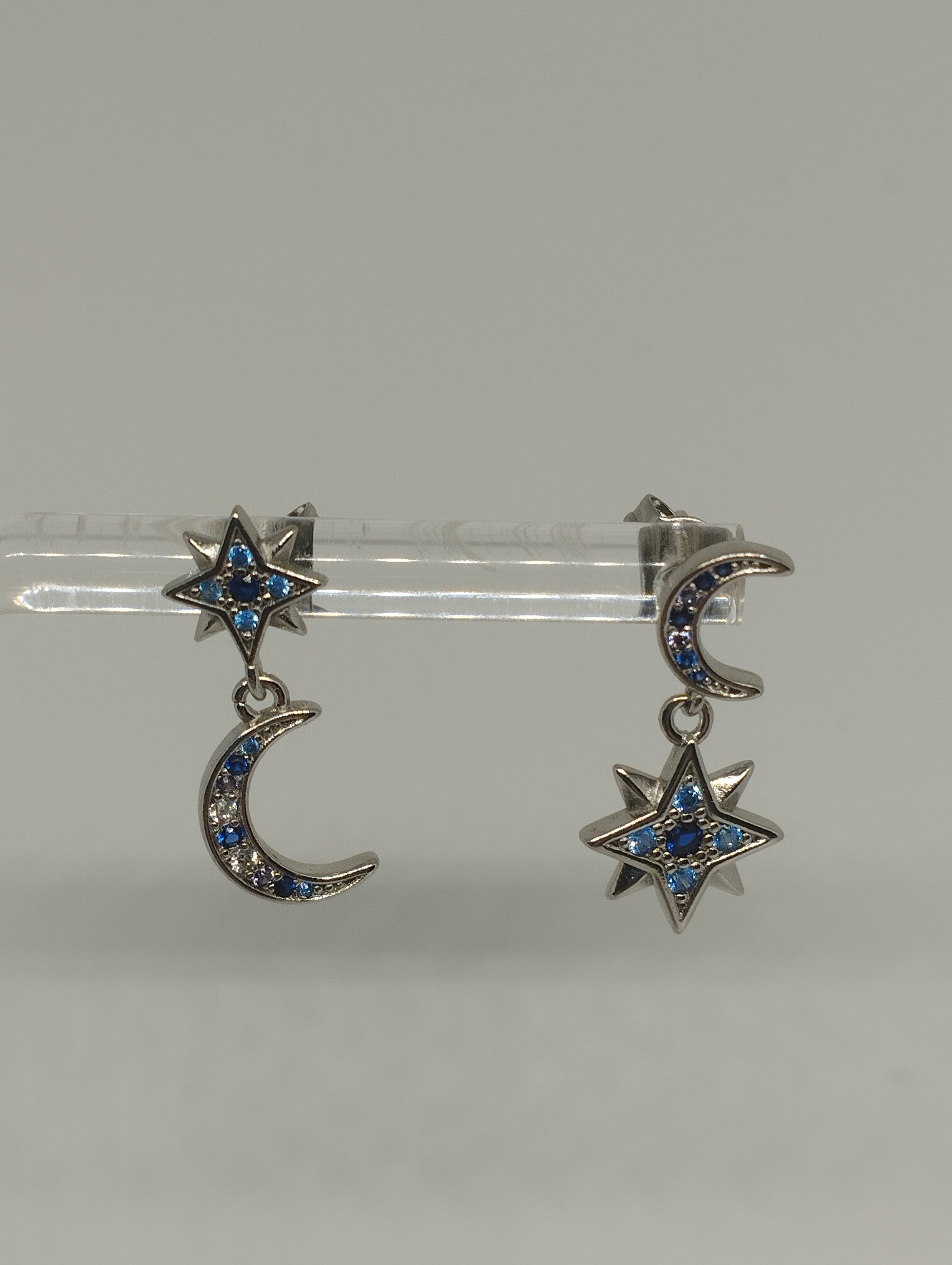 Sterling Silver Mismatched Star and Crescent Moon Earrings