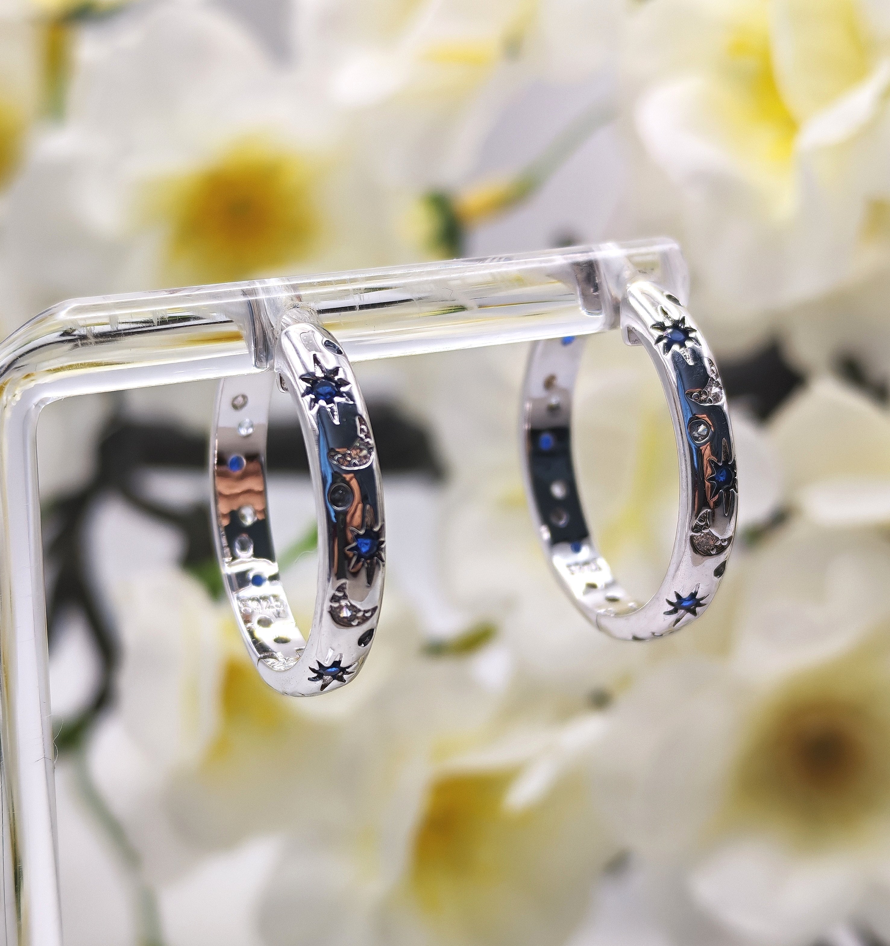 Small Sterling Silver Moon & Star Hoops