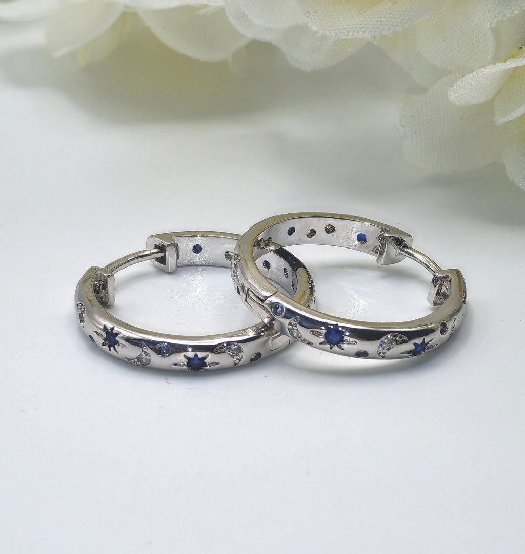 Small Sterling Silver Moon & Star Hoops