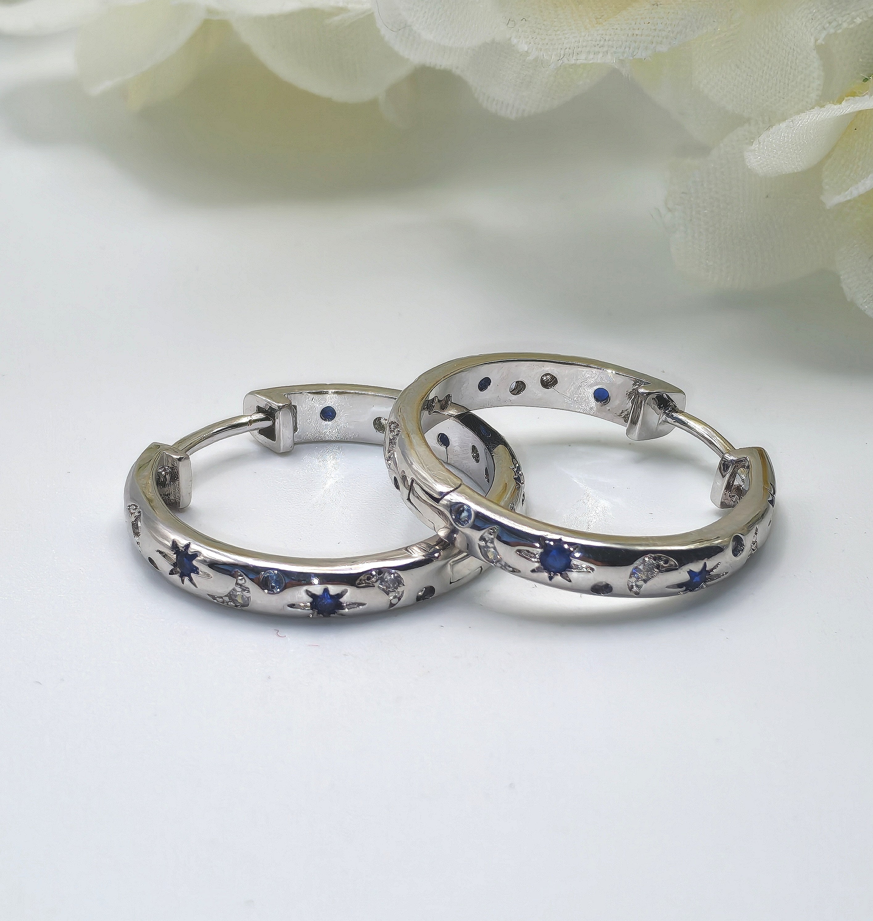 Small Sterling Silver Moon & Star Hoops