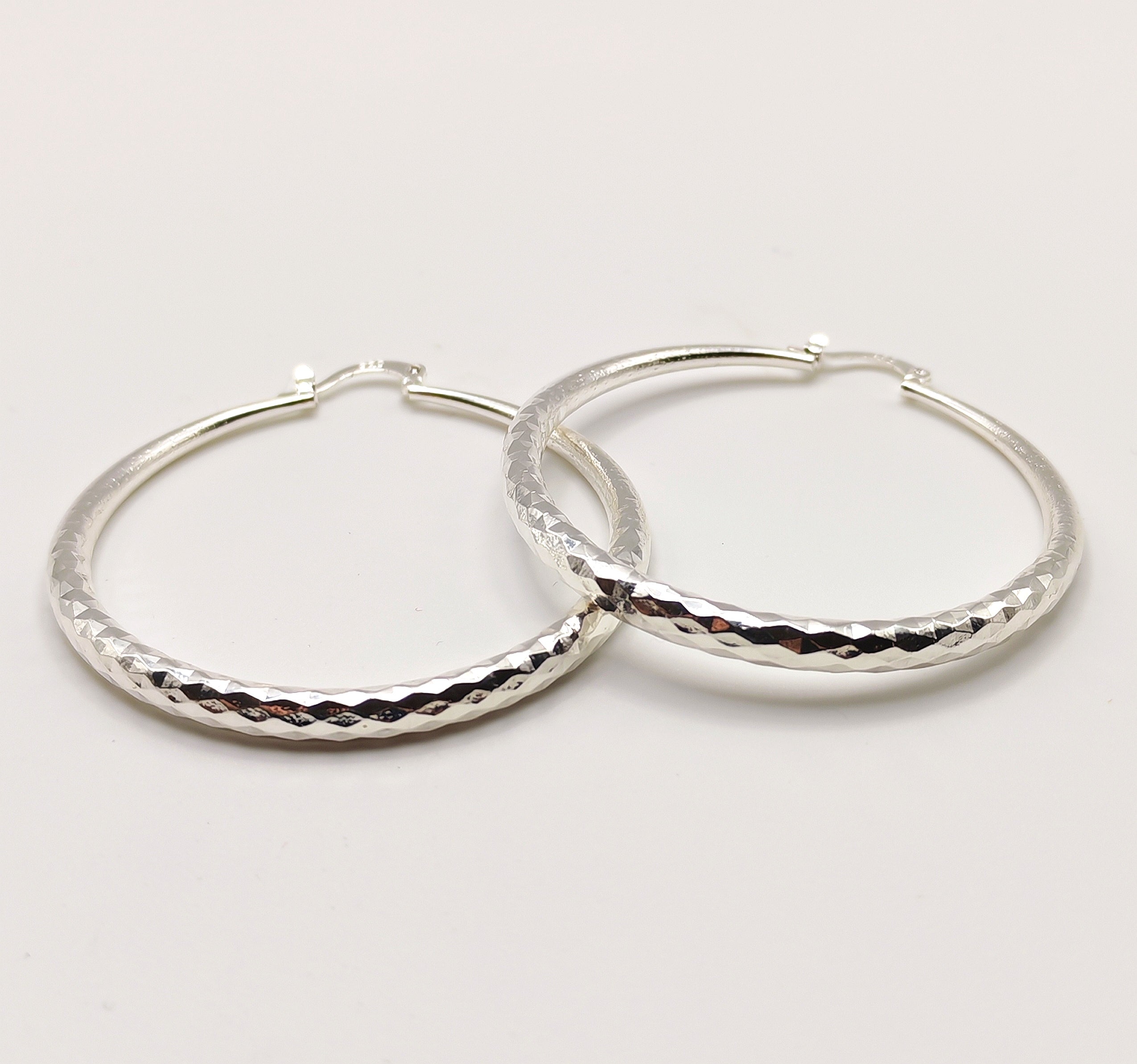 Large Textured 925 Sterling Silver Hoop Earrings
