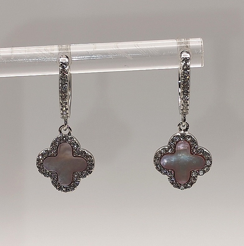 925 Sterling Silver Pink Clover Drop Earrings