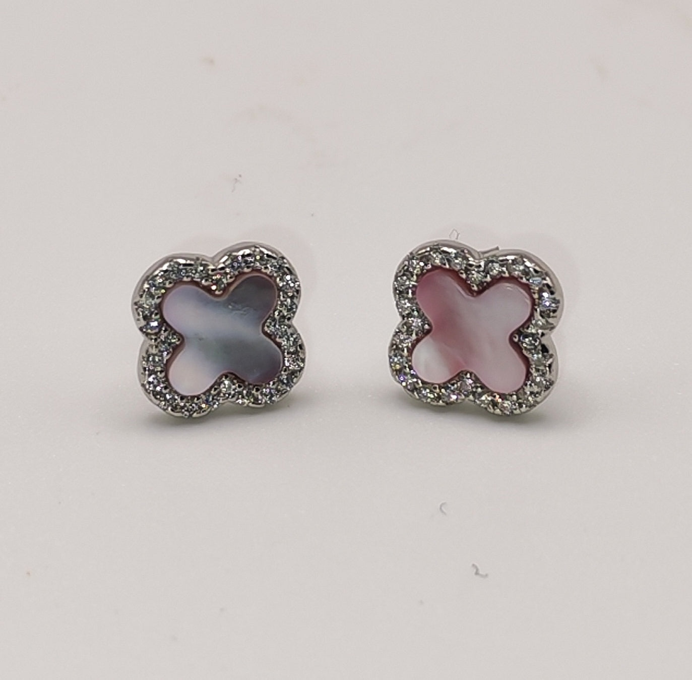 925 Sterling Silver Pink Stud Clover Earrings
