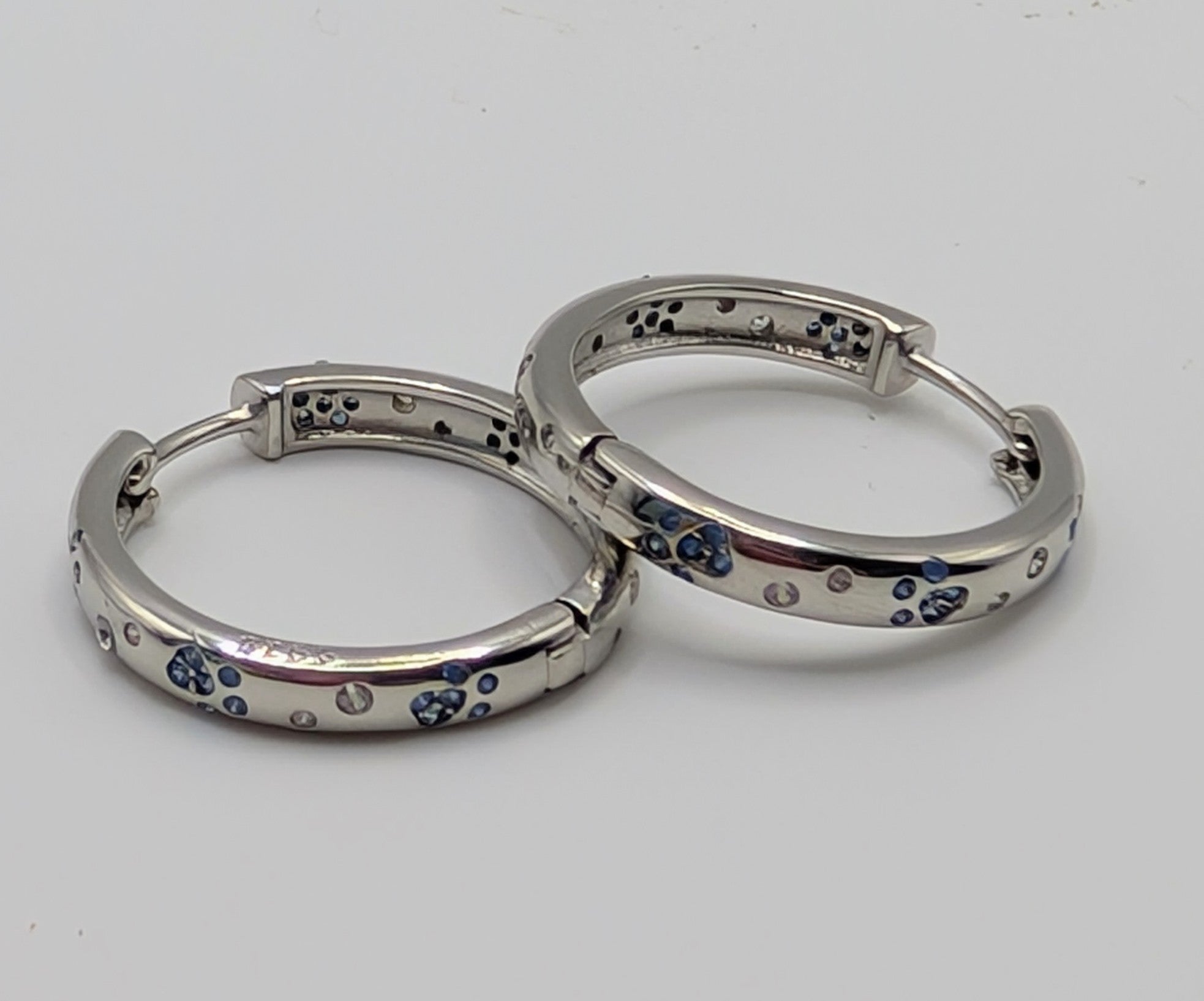 Blue Paw Print Sterling Silver Hoop Earrings