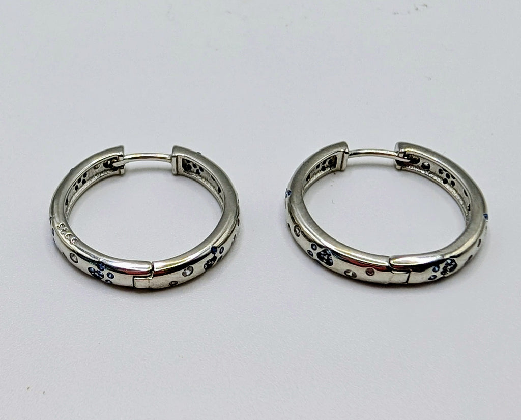 Blue Paw Print Sterling Silver Hoop Earrings