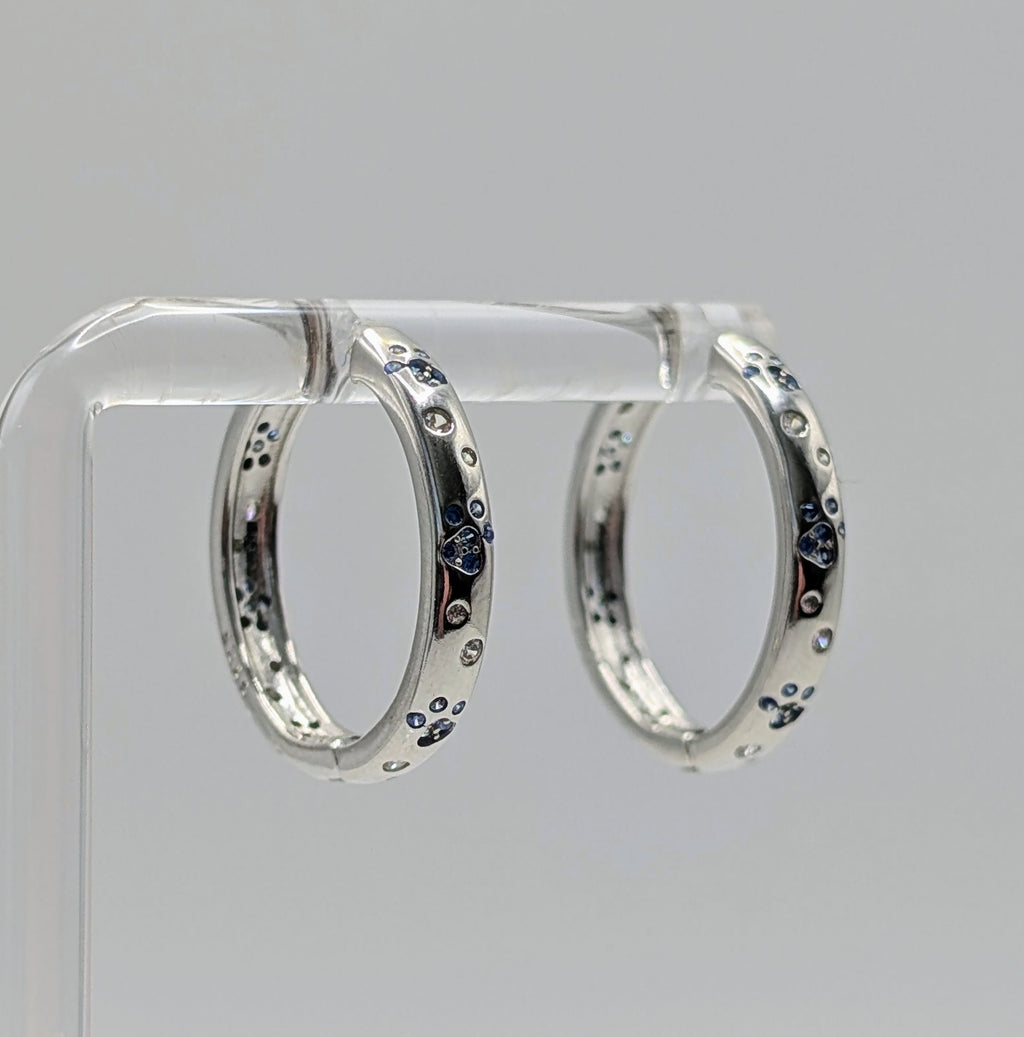 Blue Paw Print Sterling Silver Hoop Earrings