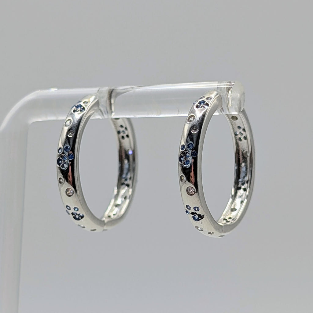 Blue Paw Print Sterling Silver Hoop Earrings