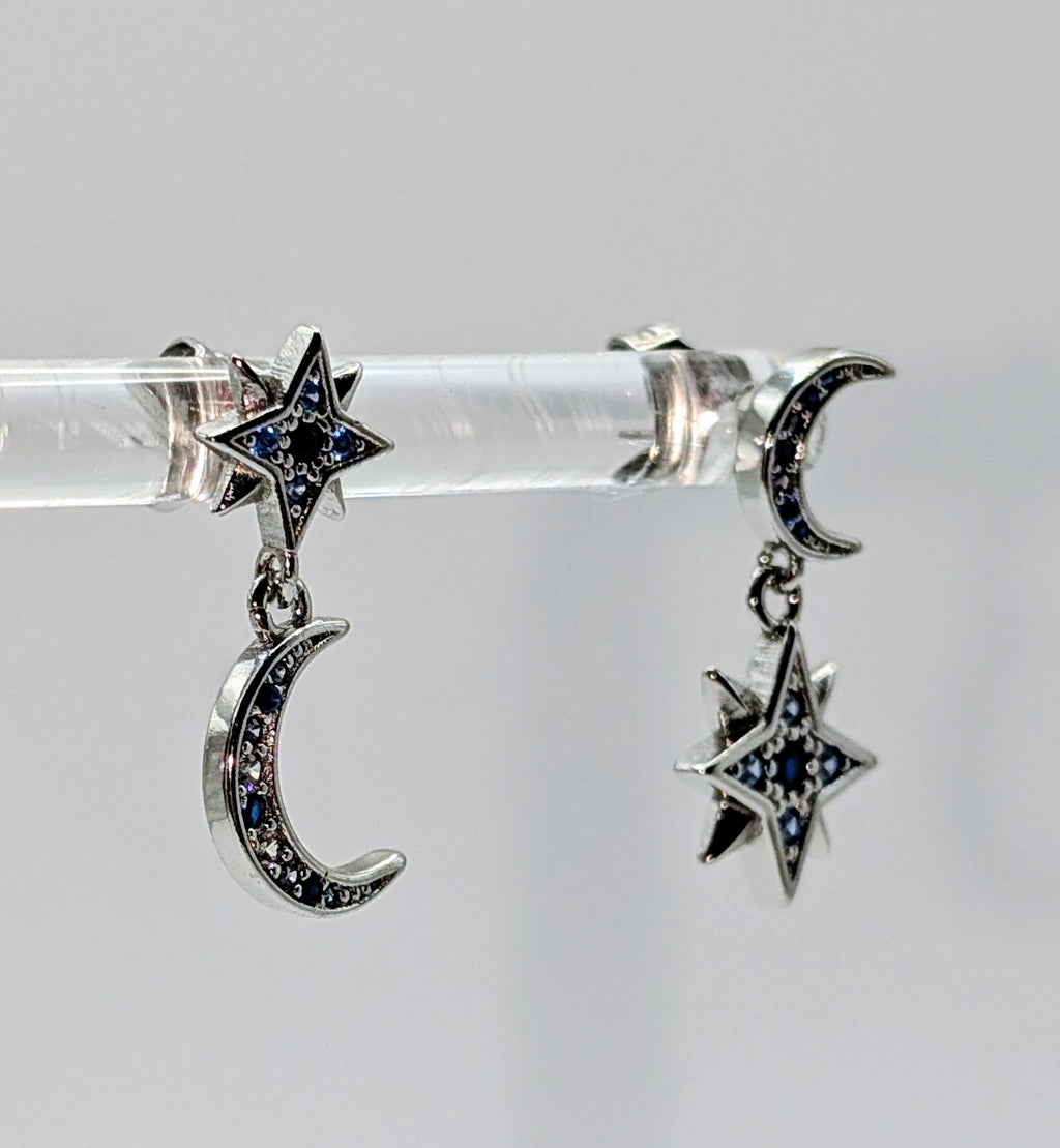 Sterling Silver Mismatched Star and Crescent Moon Earrings