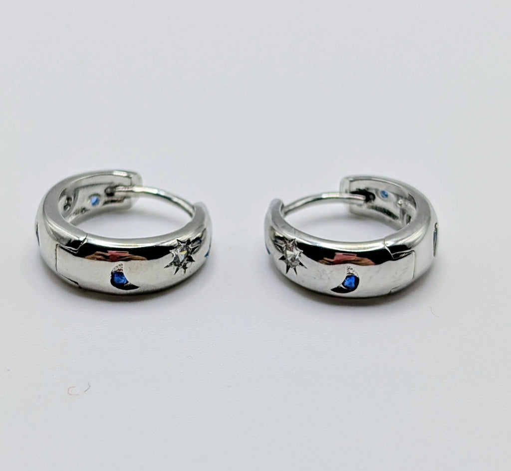 Sterling Silver Moon & Star Huggies
