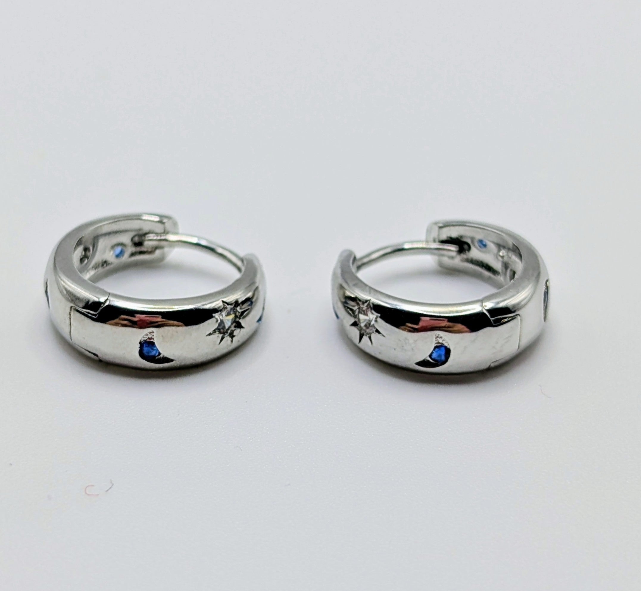 Sterling Silver Moon & Star Huggies