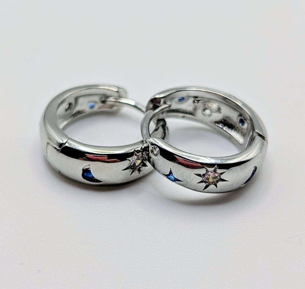 Sterling Silver Moon & Star Huggies