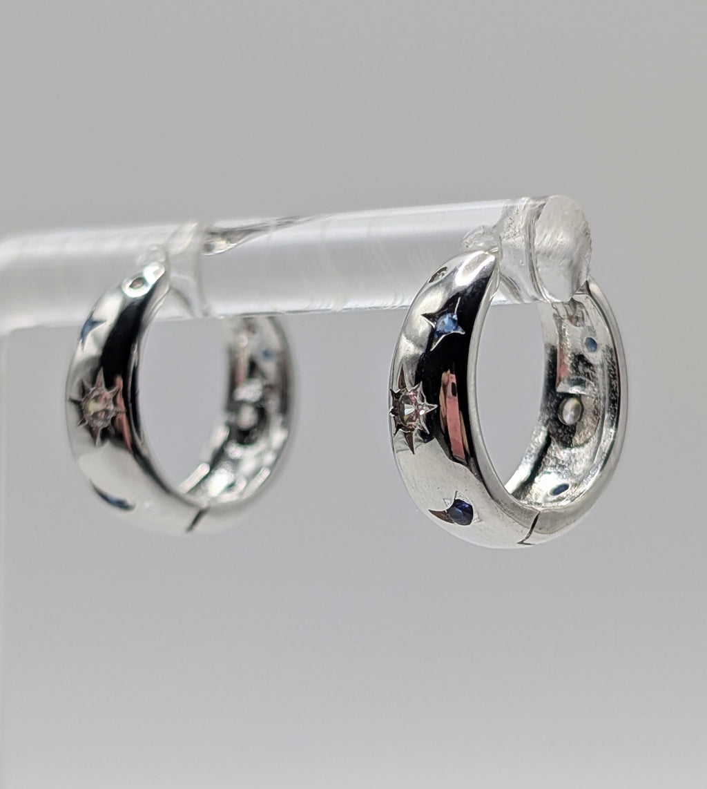 Sterling Silver Moon & Star Huggies