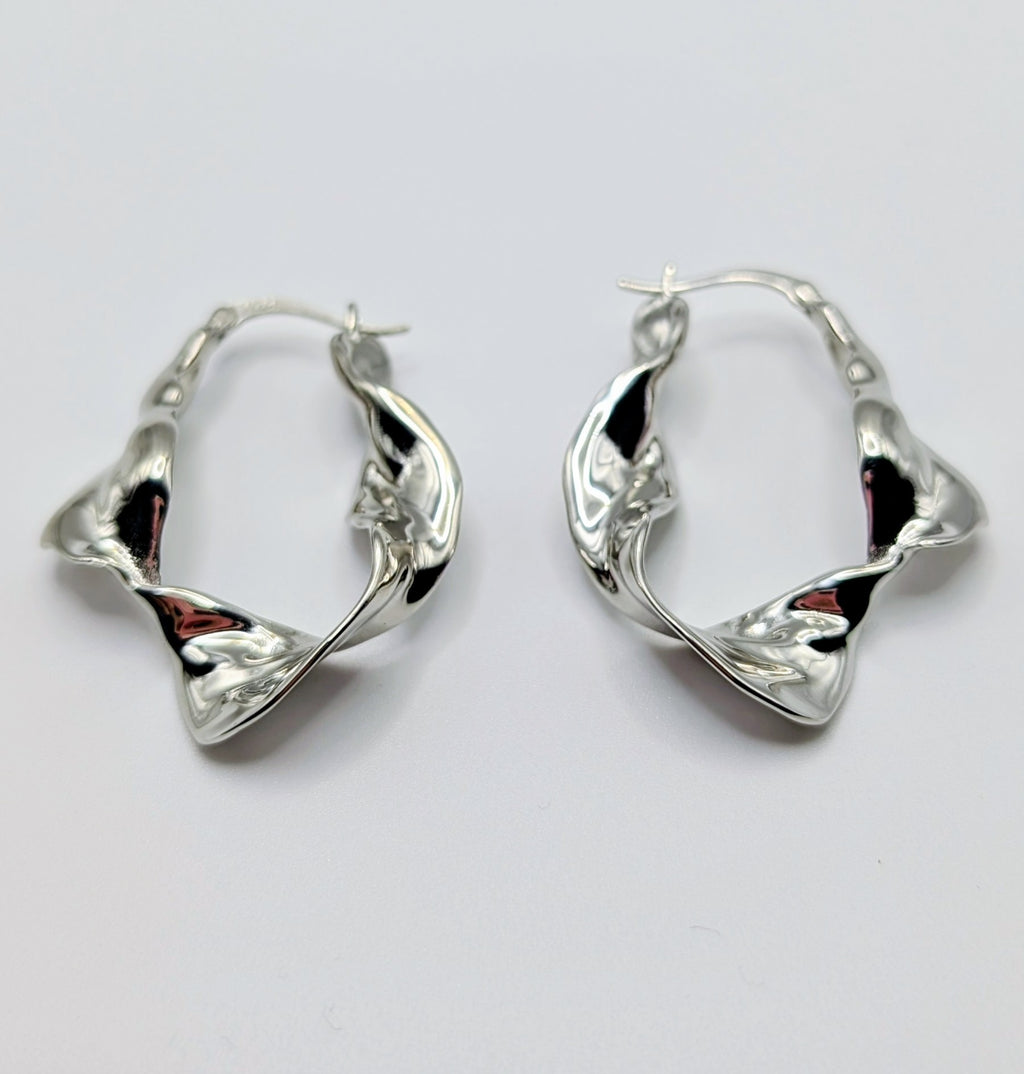 Wavy Sterling Silver Hoop Earrings