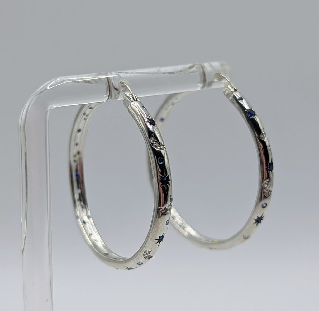 Sterling Silver Moon & Star Hoops