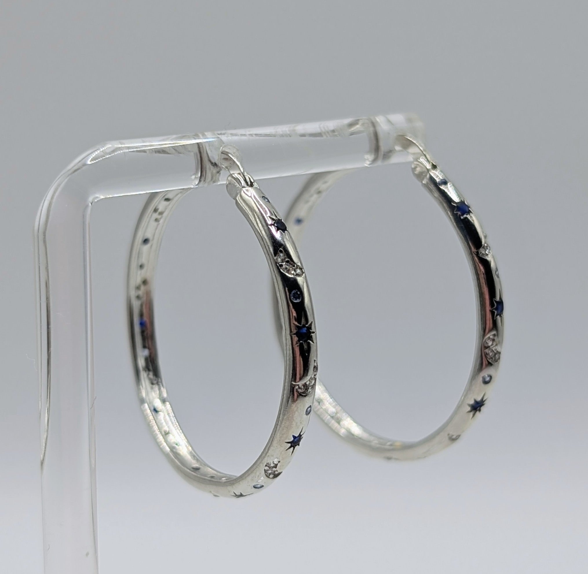 Sterling Silver Moon & Star Hoops