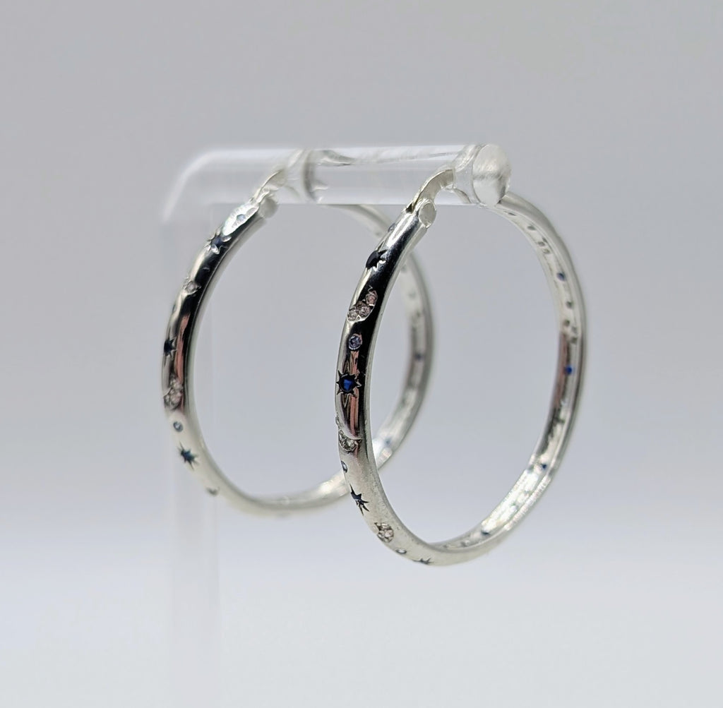 Sterling Silver Moon & Star Hoops