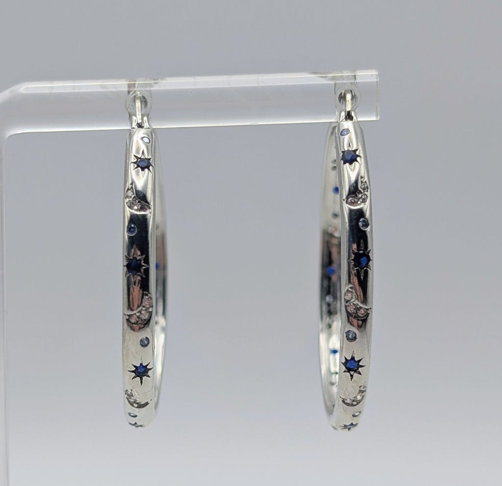 Sterling Silver Moon & Star Hoops