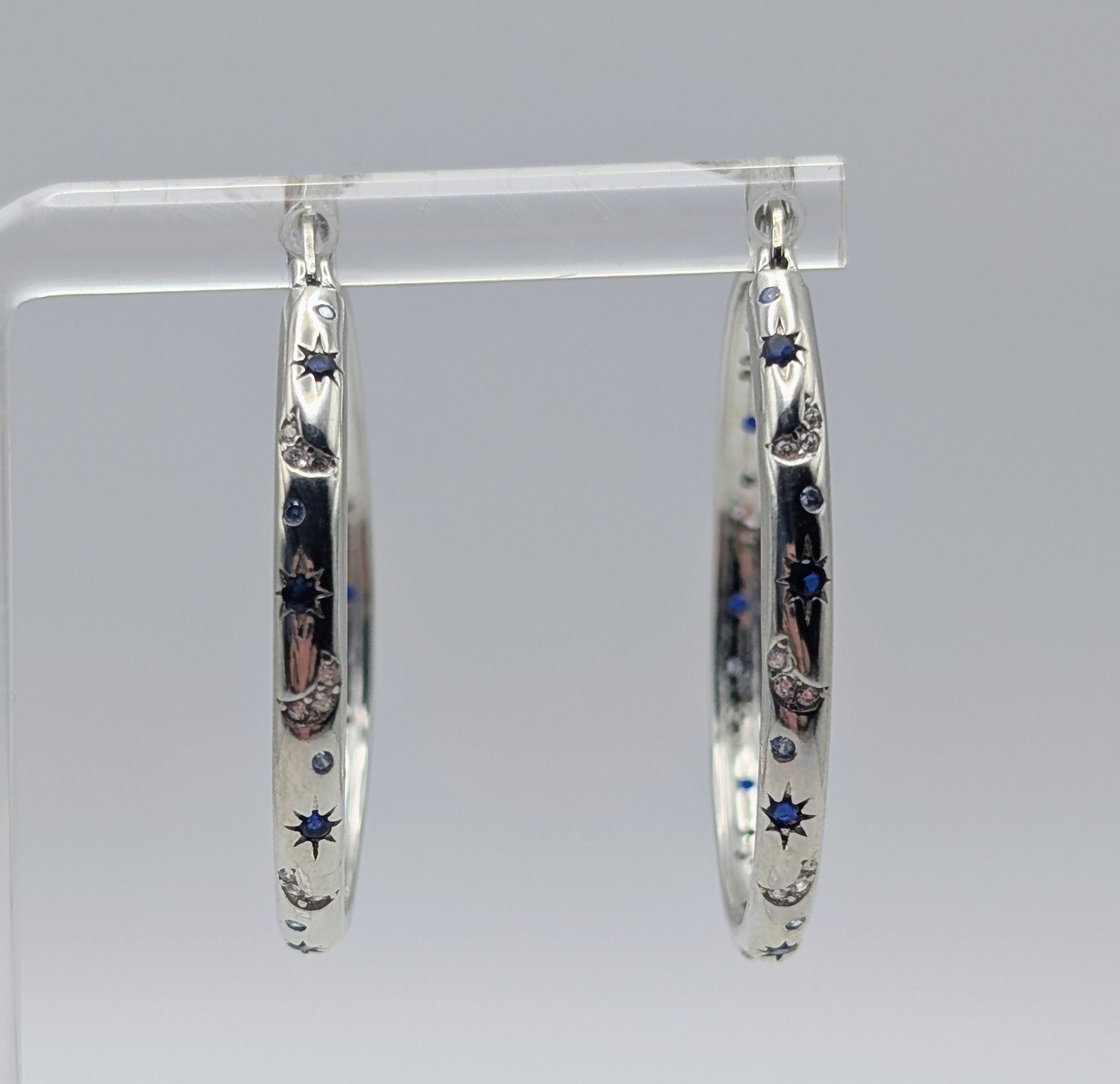 Sterling Silver Moon & Star Hoops