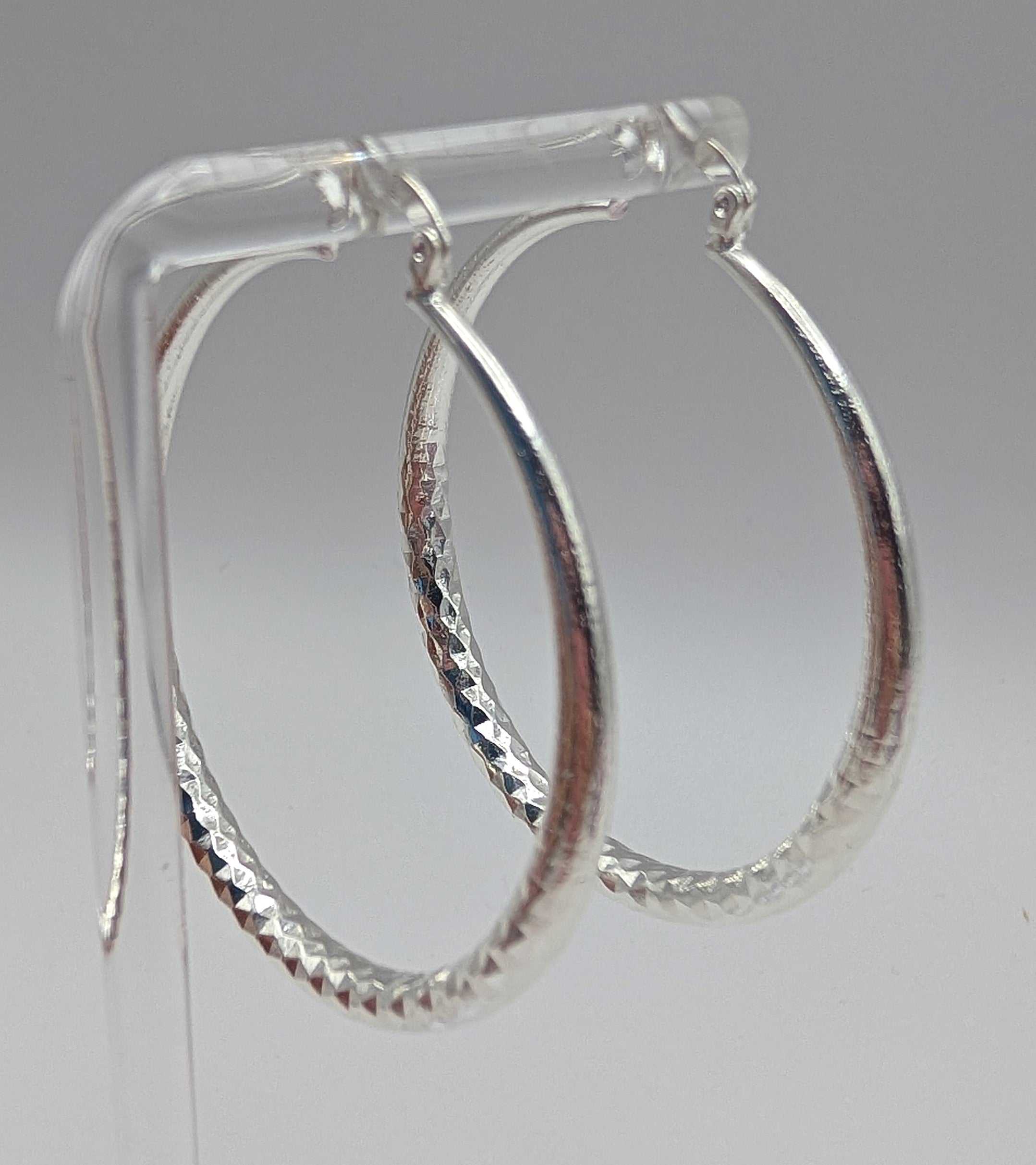 Large Textured 925 Sterling Silver Hoop Earrings