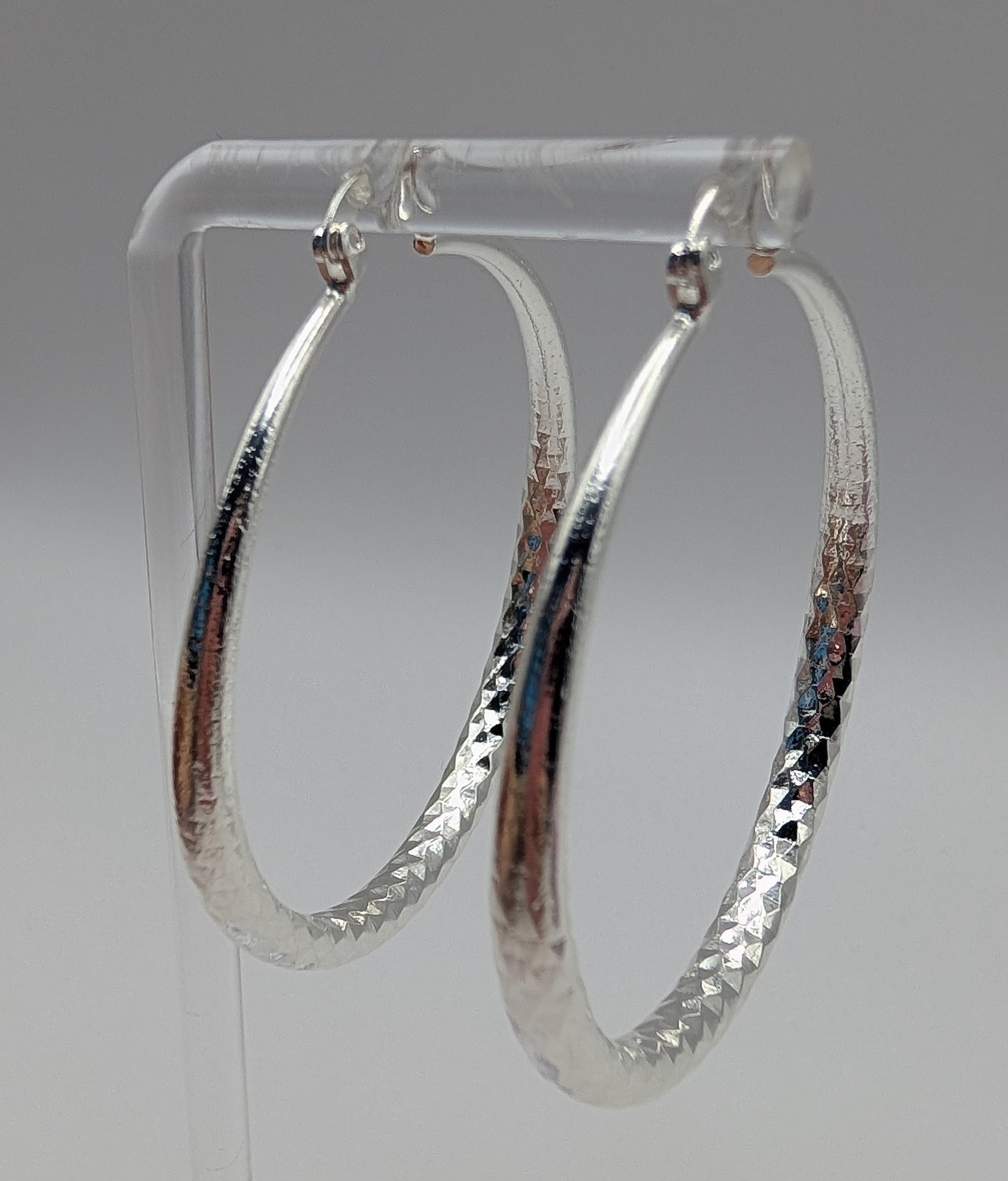 Large Textured 925 Sterling Silver Hoop Earrings