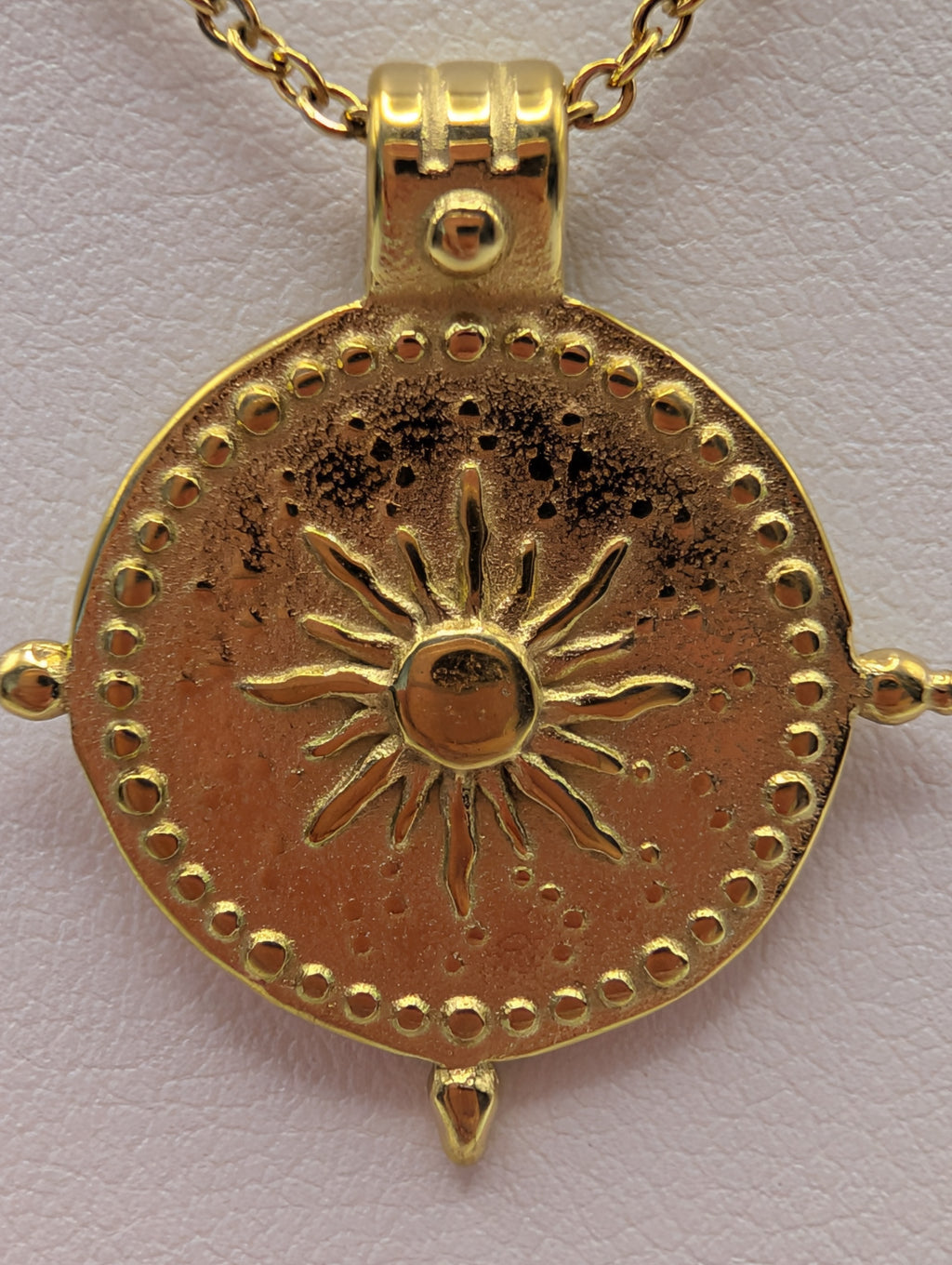 Stainless Steel Gold Plated PVD Sun Coin Pendant Necklace