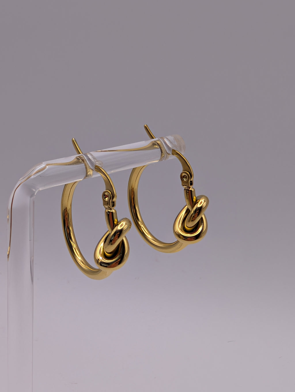 Stainless Steel Gold-Plated Knot Cuff and Matching Knot Hoop Earrings