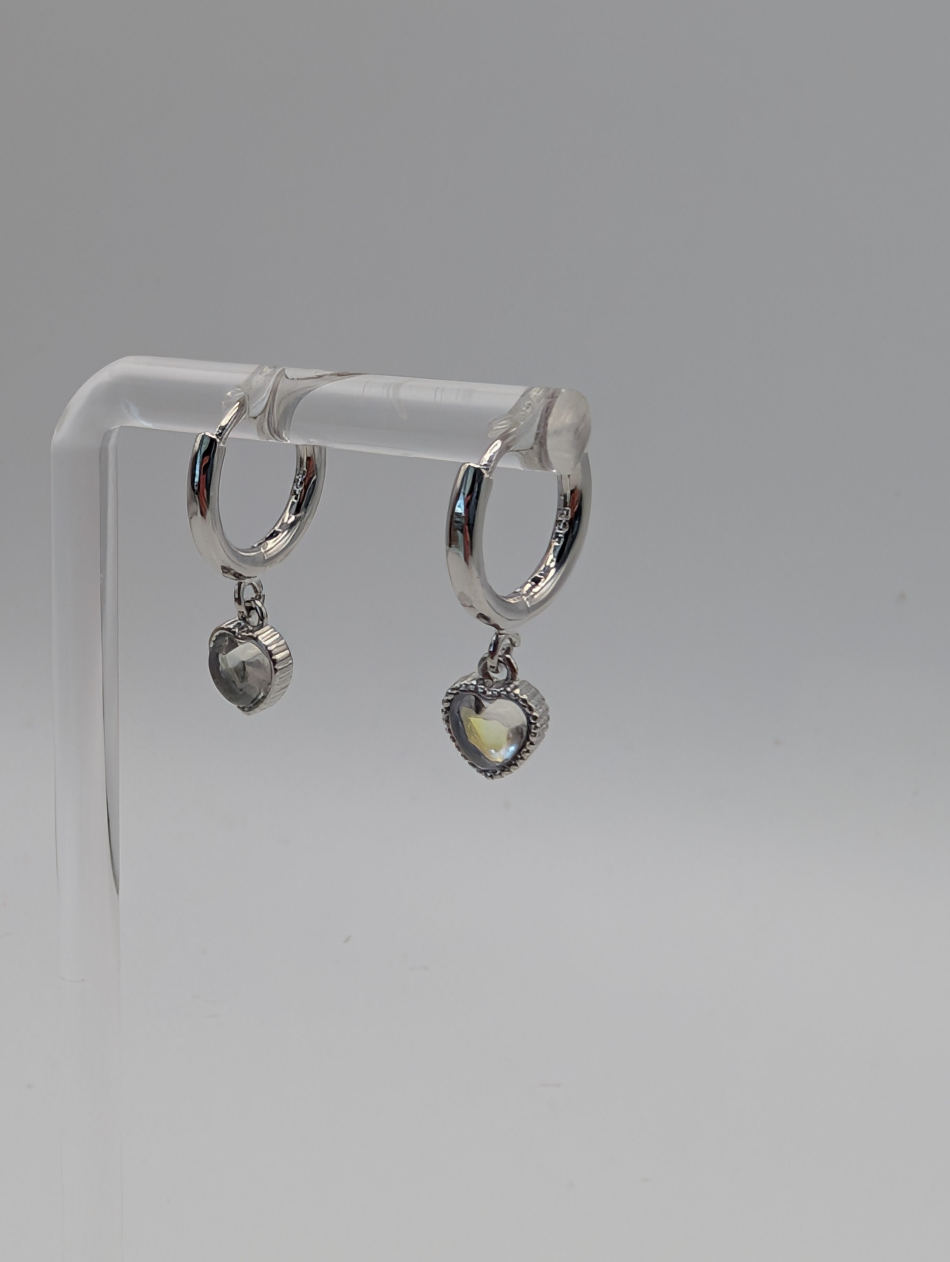 925 Sterling Silver Moonstone Heart Drop Earrings