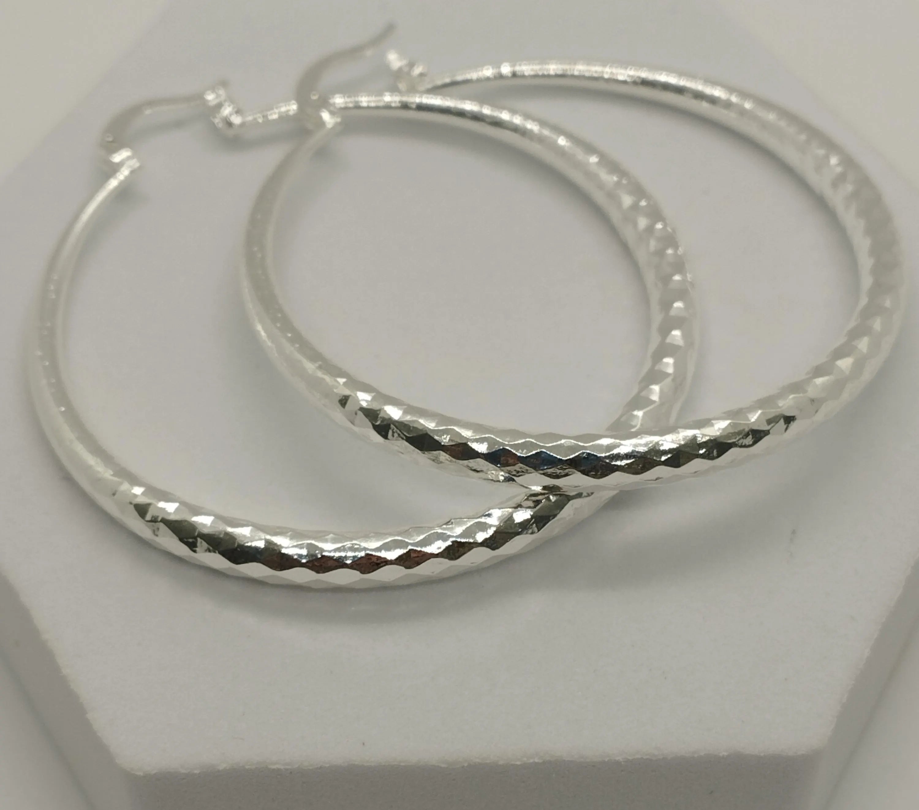 Sterling Silver Large textured Silver Hoop Earrings