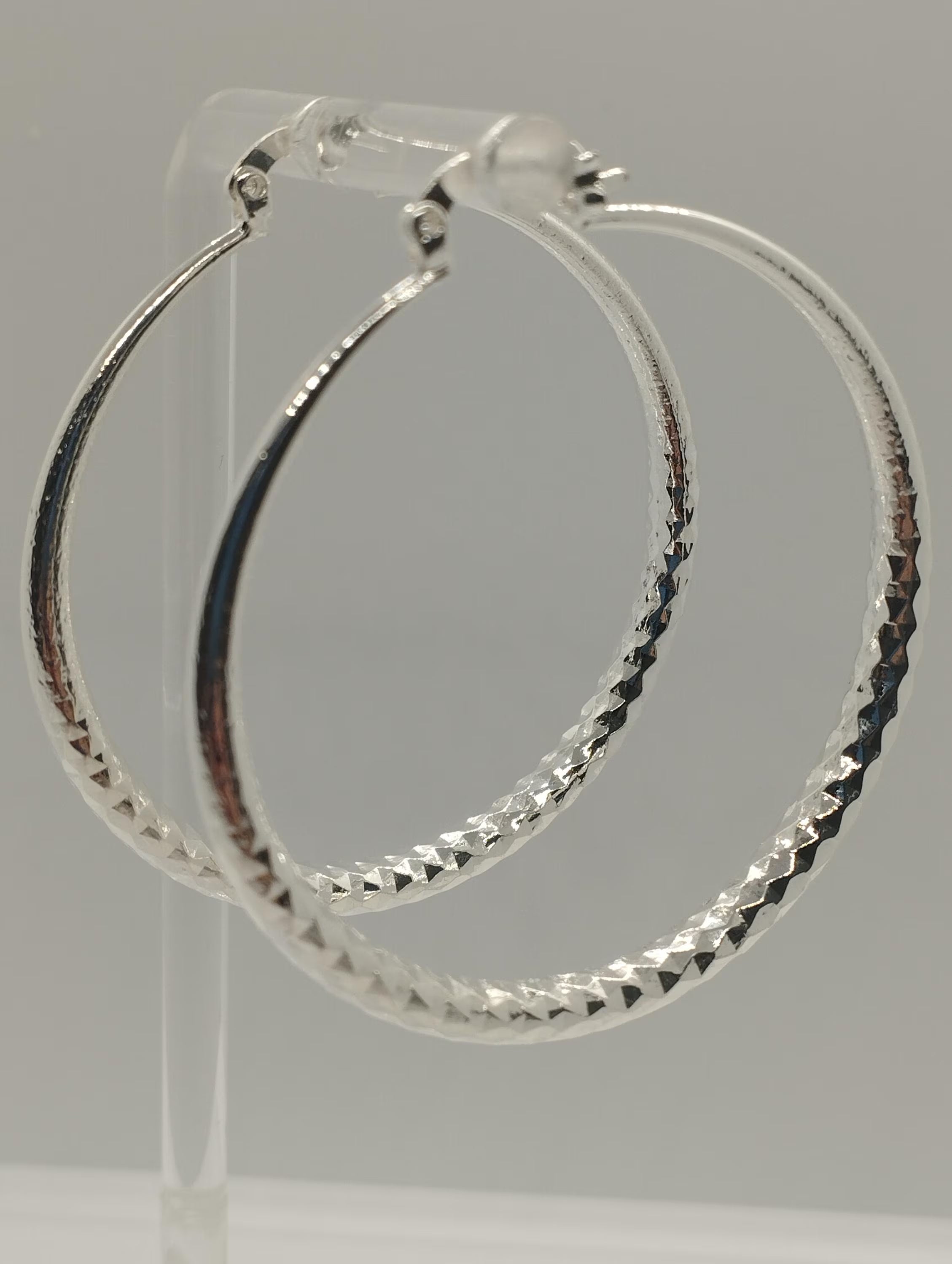 Sterling Silver Large textured Silver Hoop Earrings