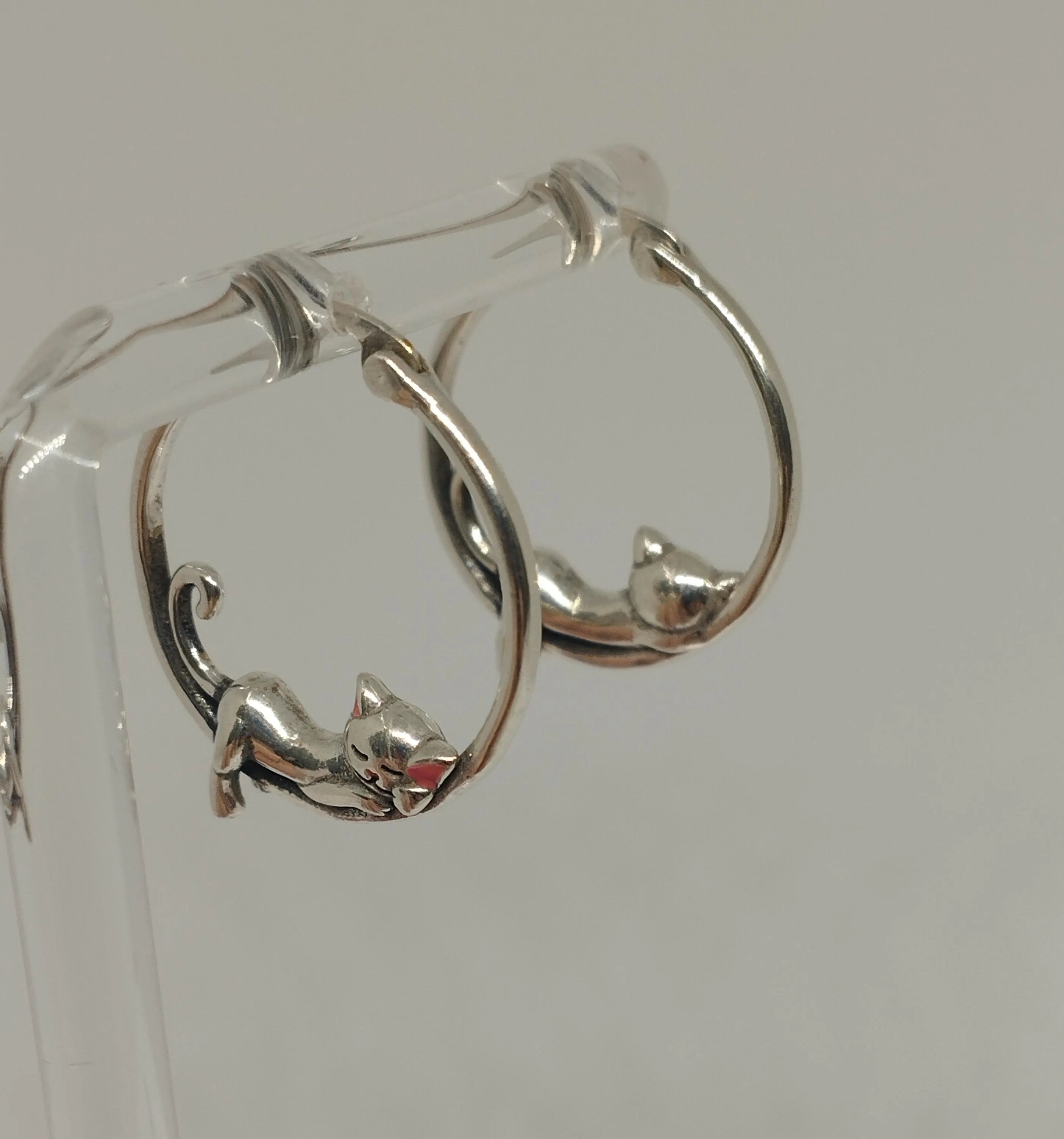 Sterling Silver Cute Cat Hoop Earrings