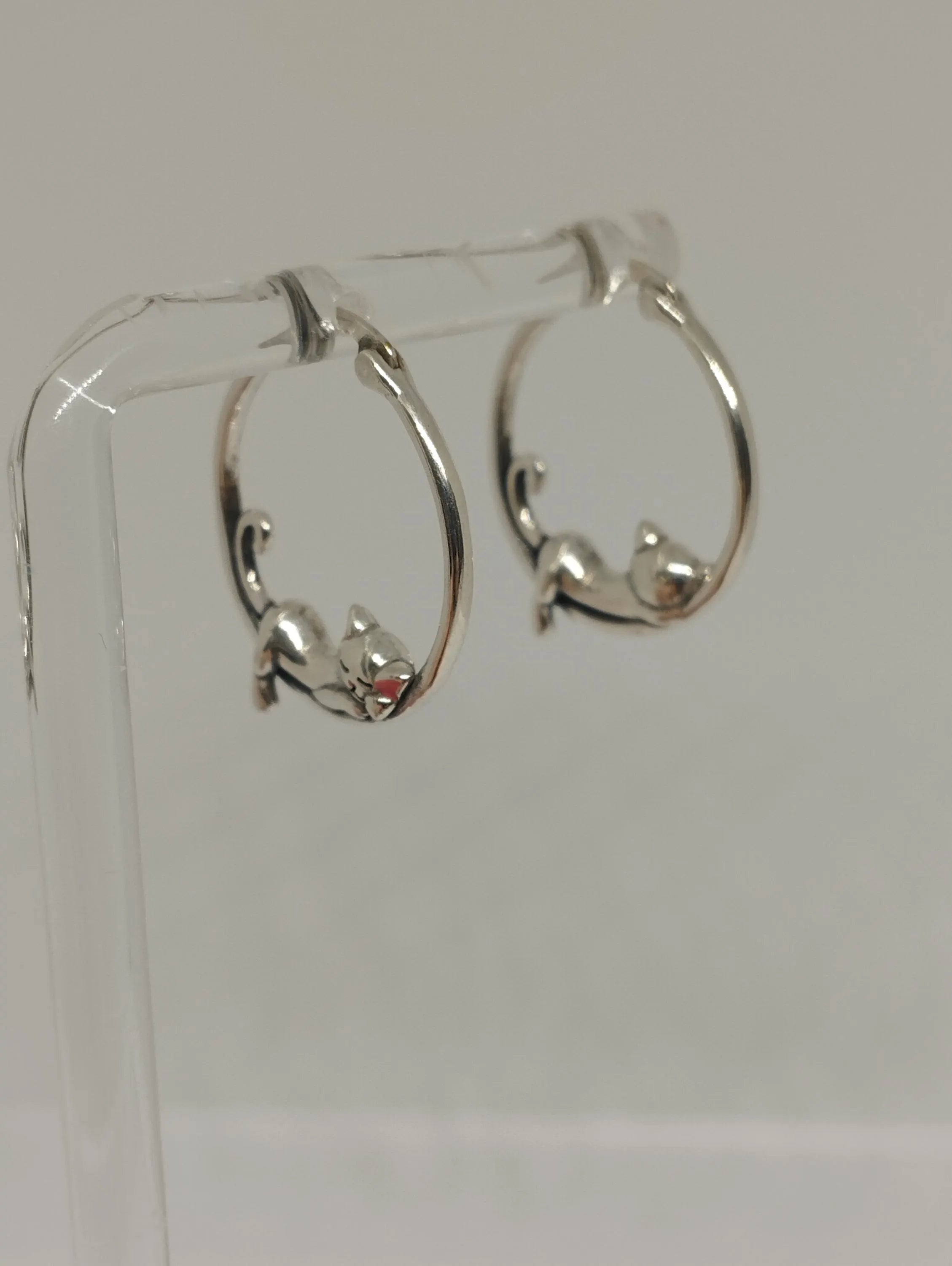 Sterling Silver Cute Cat Hoop Earrings