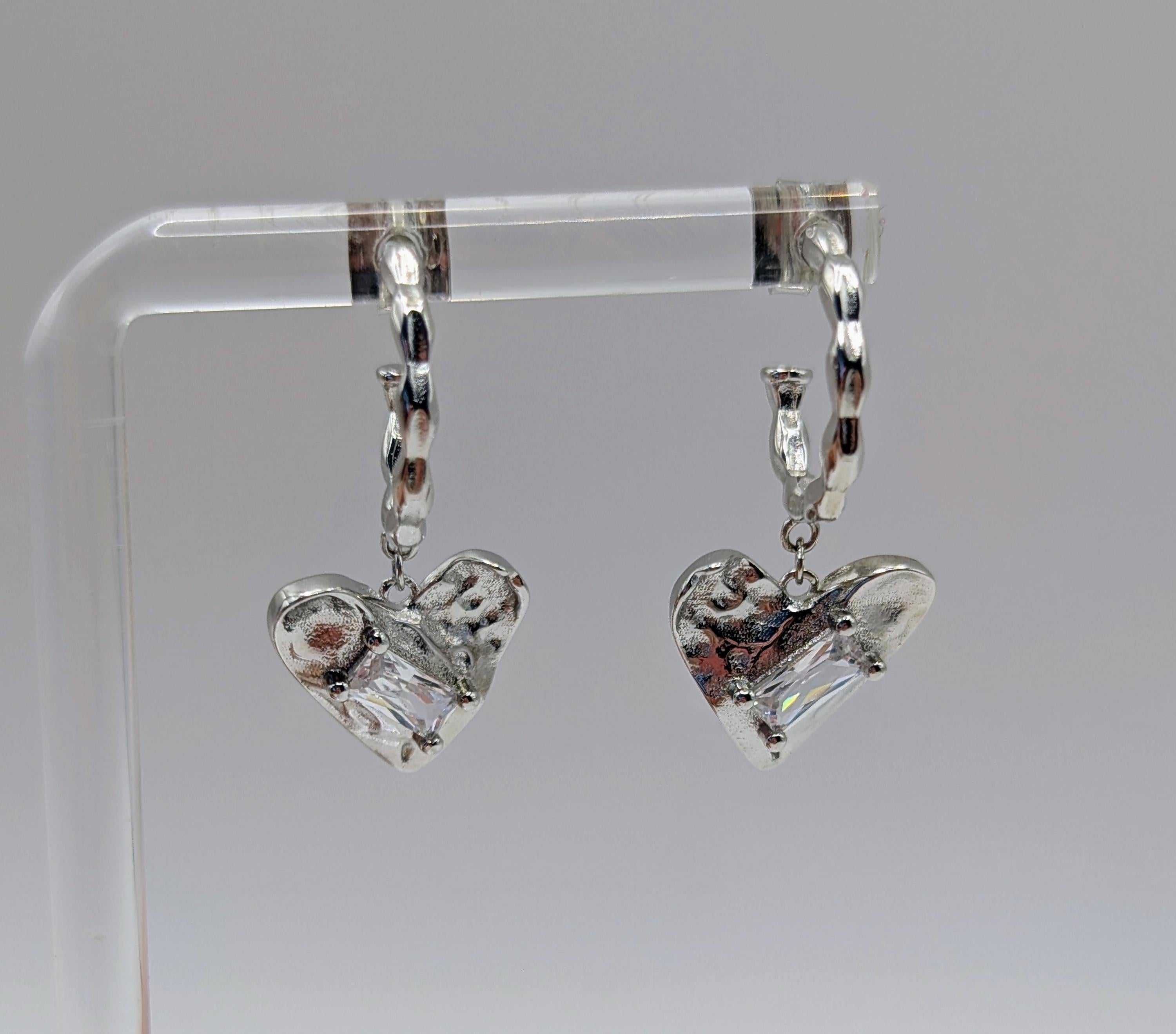 Sterling Silver Heart Drop Earrings