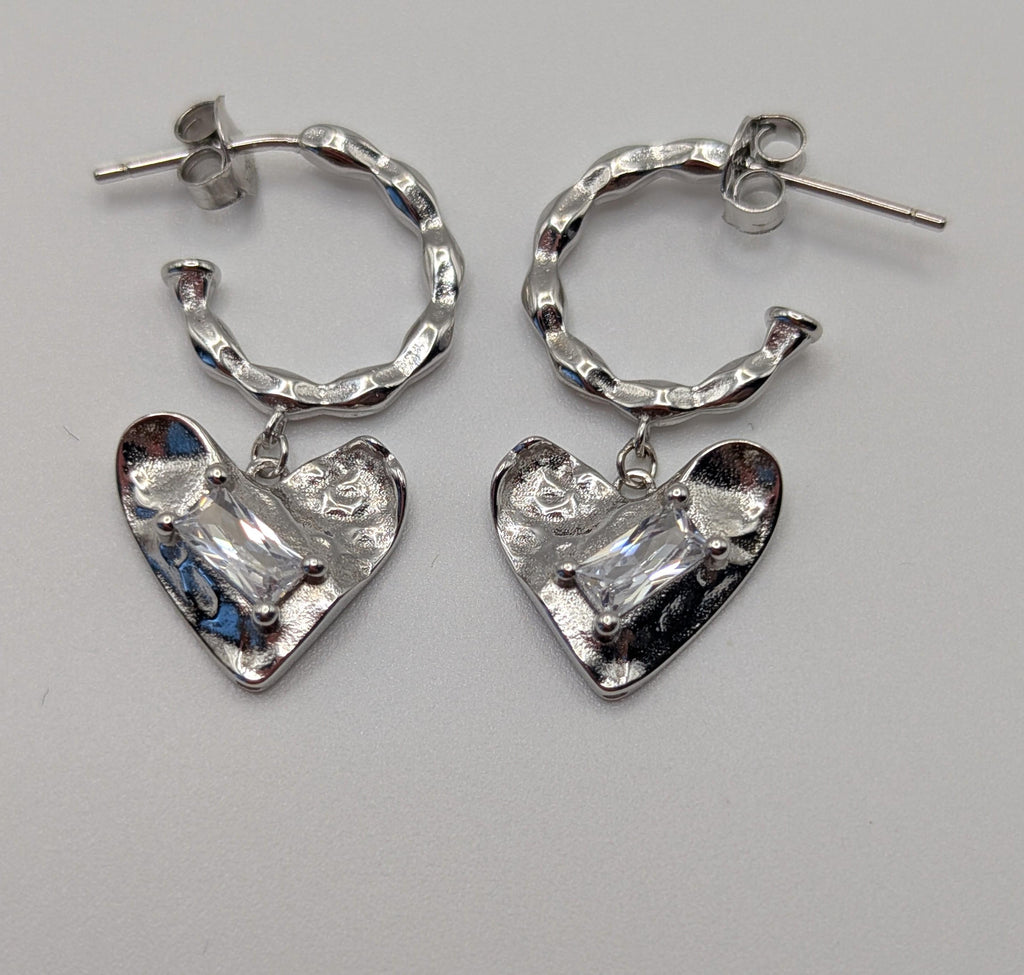 Sterling Silver Heart Drop Earrings