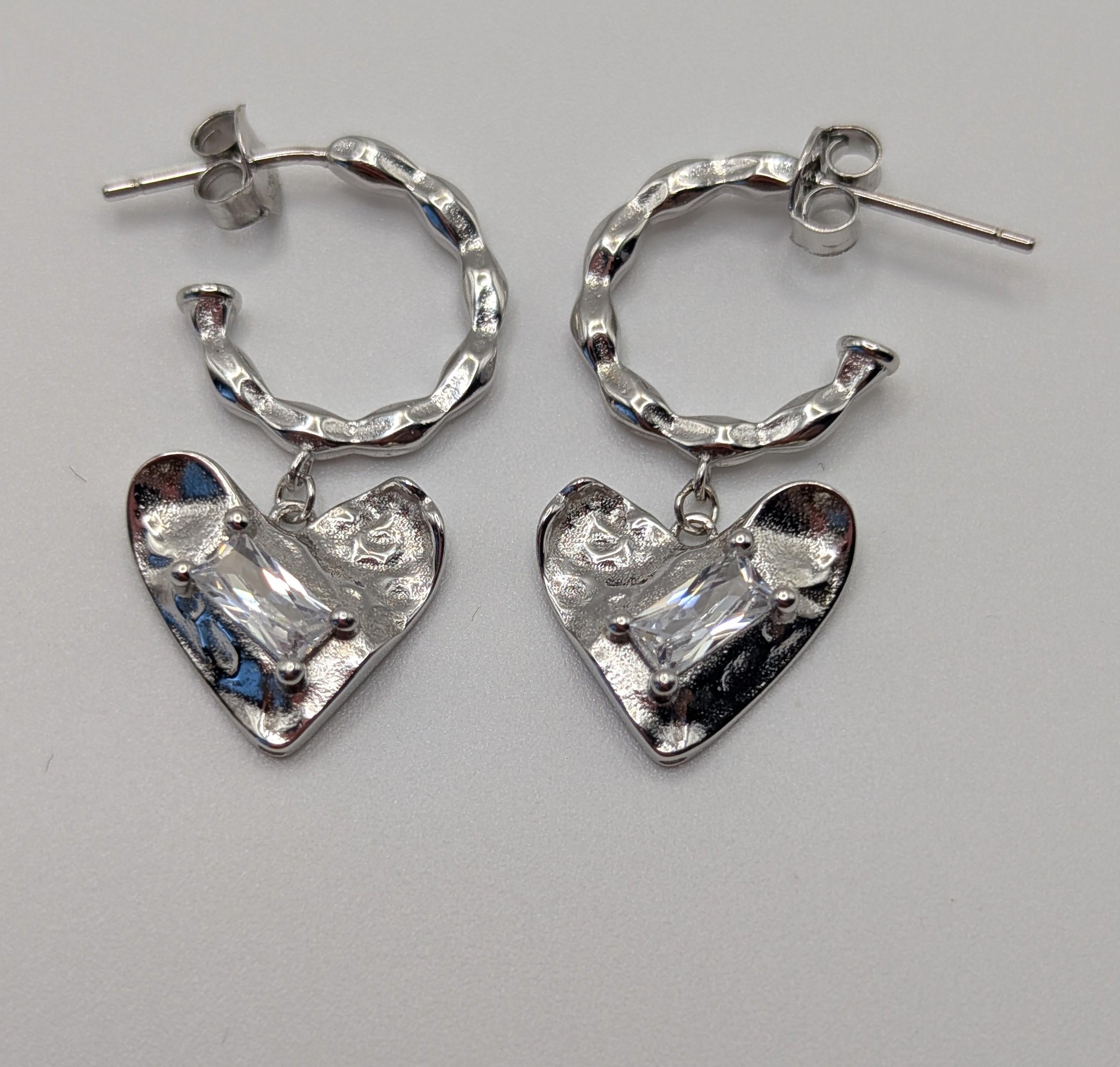 Sterling Silver Heart Drop Earrings